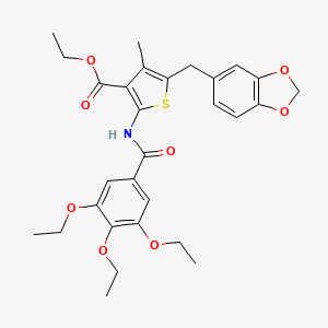 molecular formula C29H33NO8S B2479936 乙酸5-(苯并[d][1,3]二噁英-5-基甲基)-4-甲基-2-(3,4,5-三乙氧基苯甲酰胺基)噻吩-3-甲酸酯 CAS No. 476365-60-3