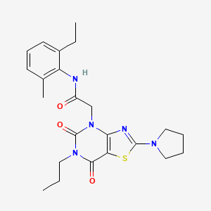 molecular formula C23H29N5O3S B2479948 2-[5,7-dioxo-6-propyl-2-(pyrrolidin-1-yl)-4H,5H,6H,7H-[1,3]thiazolo[4,5-d]pyrimidin-4-yl]-N-(2-ethyl-6-methylphenyl)acetamide CAS No. 1115982-54-1