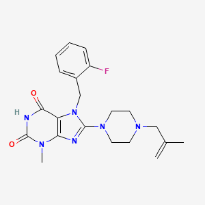 molecular formula C21H25FN6O2 B2479970 7-(2-fluorobenzyl)-3-methyl-8-(4-(2-methylallyl)piperazin-1-yl)-1H-purine-2,6(3H,7H)-dione CAS No. 878431-36-8