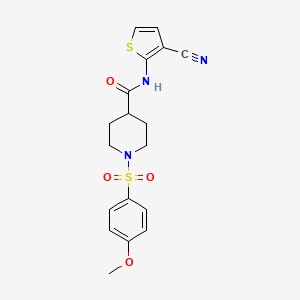 molecular formula C18H19N3O4S2 B2479972 N-(3-cyanothiophen-2-yl)-1-(4-methoxybenzenesulfonyl)piperidine-4-carboxamide CAS No. 923407-99-2