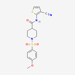 molecular formula C18H19N3O4S2 B2479972 N-(3-cyanothiophen-2-yl)-1-(4-methoxyphenyl)sulfonylpiperidine-4-carboxamide CAS No. 923407-99-2