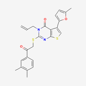 molecular formula C24H22N2O3S2 B2479984 2-[2-(3,4-Dimethylphenyl)-2-oxoethyl]sulfanyl-5-(5-methylfuran-2-yl)-3-prop-2-enylthieno[2,3-d]pyrimidin-4-one CAS No. 727689-58-9