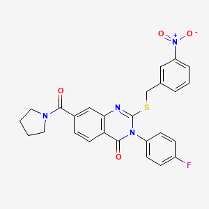 molecular formula C26H21FN4O4S B2479991 3-(4-fluorophenyl)-2-((3-nitrobenzyl)thio)-7-(pyrrolidine-1-carbonyl)quinazolin-4(3H)-one CAS No. 1115452-70-4