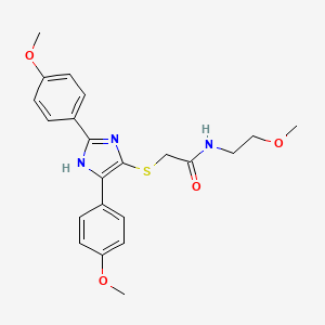 molecular formula C22H25N3O4S B2479993 2-((2,5-双(4-甲氧基苯基)-1H-吲哚-4-基)硫)-N-(2-甲氧基乙基)乙酰胺 CAS No. 901240-53-7