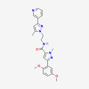 molecular formula C24H26N6O3 B2480004 3-(2,5-dimethoxyphenyl)-1-methyl-N-(2-(5-methyl-3-(pyridin-3-yl)-1H-pyrazol-1-yl)ethyl)-1H-pyrazole-5-carboxamide CAS No. 2034374-67-7
