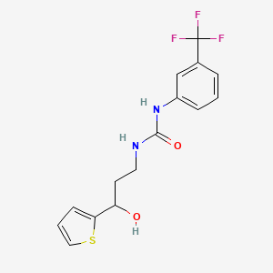 molecular formula C15H15F3N2O2S B2480049 1-(3-Hydroxy-3-(thiophen-2-yl)propyl)-3-(3-(trifluoromethyl)phenyl)urea CAS No. 1396843-80-3