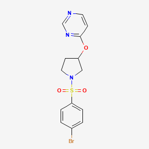 molecular formula C14H14BrN3O3S B2480054 4-((1-((4-Bromophenyl)sulfonyl)pyrrolidin-3-yl)oxy)pyrimidine CAS No. 2034297-94-2