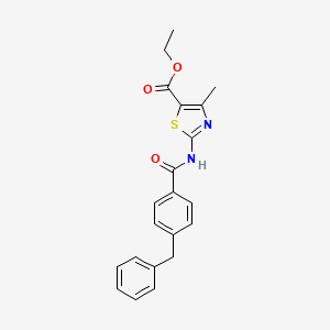 molecular formula C21H20N2O3S B2480056 ETHYL 2-(4-BENZYLBENZAMIDO)-4-METHYL-1,3-THIAZOLE-5-CARBOXYLATE CAS No. 361470-91-9
