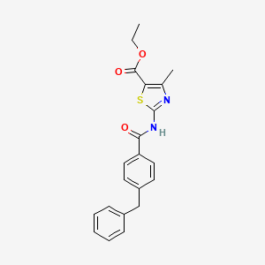 molecular formula C21H20N2O3S B2480056 Ethyl 2-[(4-benzylbenzoyl)amino]-4-methyl-1,3-thiazole-5-carboxylate CAS No. 361470-91-9