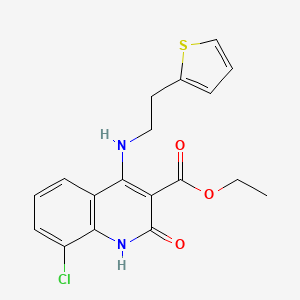 molecular formula C18H17ClN2O3S B2480071 Ethyl 8-chloro-2-oxo-4-((2-(thiophen-2-yl)ethyl)amino)-1,2-dihydroquinoline-3-carboxylate CAS No. 1242969-21-6