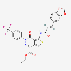 molecular formula C26H18F3N3O6S B2480124 (E)-ethyl 5-(3-(benzo[d][1,3]dioxol-5-yl)acrylamido)-4-oxo-3-(4-(trifluoromethyl)phenyl)-3,4-dihydrothieno[3,4-d]pyridazine-1-carboxylate CAS No. 896677-07-9