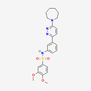 molecular formula C24H28N4O4S B2480140 N-{3-[6-(azepan-1-yl)pyridazin-3-yl]phenyl}-3,4-dimethoxybenzene-1-sulfonamide CAS No. 933210-79-8