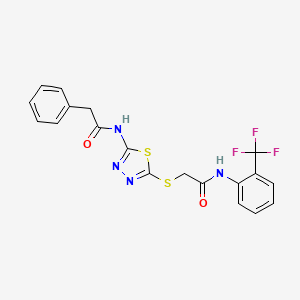molecular formula C19H15F3N4O2S2 B2480161 N-(5-((2-oxo-2-((2-(trifluoromethyl)phenyl)amino)ethyl)thio)-1,3,4-thiadiazol-2-yl)-2-phenylacetamide CAS No. 392296-89-8