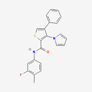 molecular formula C22H17FN2OS B2480197 N-(3-fluoro-4-methylphenyl)-4-phenyl-3-(1H-pyrrol-1-yl)thiophene-2-carboxamide CAS No. 1357855-28-7