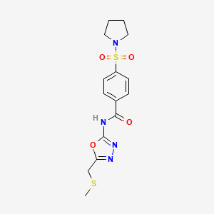 molecular formula C15H18N4O4S2 B2480288 N-{5-[(methylsulfanyl)methyl]-1,3,4-oxadiazol-2-yl}-4-(pyrrolidine-1-sulfonyl)benzamide CAS No. 850936-34-4