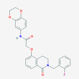 molecular formula C26H23FN2O5 B2480305 N-(2,3-dihydro-1,4-benzodioxin-6-yl)-2-({2-[(2-fluorophenyl)methyl]-1-oxo-1,2,3,4-tetrahydroisoquinolin-5-yl}oxy)acetamide CAS No. 850907-16-3