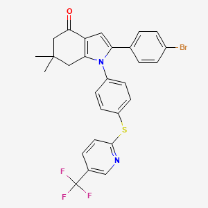 molecular formula C28H22BrF3N2OS B2480308 2-(4-bromophenyl)-6,6-dimethyl-1-(4-{[5-(trifluoromethyl)pyridin-2-yl]sulfanyl}phenyl)-4,5,6,7-tetrahydro-1H-indol-4-one CAS No. 1022542-72-8