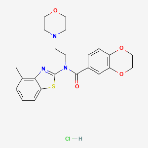 molecular formula C23H26ClN3O4S B2480341 N-(4-METHYL-1,3-BENZOTHIAZOL-2-YL)-N-[2-(MORPHOLIN-4-YL)ETHYL]-2,3-DIHYDRO-1,4-BENZODIOXINE-6-CARBOXAMIDE HYDROCHLORIDE CAS No. 1216678-40-8