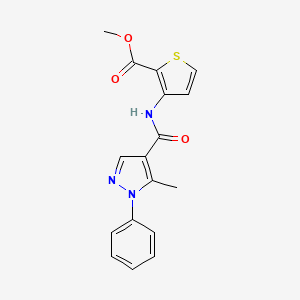 molecular formula C17H15N3O3S B2480350 methyl 3-{[(5-methyl-1-phenyl-1H-pyrazol-4-yl)carbonyl]amino}-2-thiophenecarboxylate CAS No. 321574-08-7