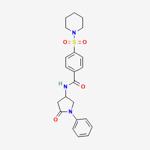 molecular formula C22H25N3O4S B2480357 N-(5-oxo-1-phenylpyrrolidin-3-yl)-4-(piperidine-1-sulfonyl)benzamide CAS No. 905675-55-0
