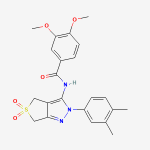 molecular formula C22H23N3O5S B2480391 N-(2-(3,4-dimethylphenyl)-5,5-dioxido-4,6-dihydro-2H-thieno[3,4-c]pyrazol-3-yl)-3,4-dimethoxybenzamide CAS No. 681267-72-1