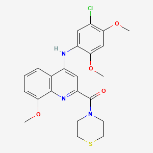 molecular formula C23H24ClN3O4S B2480396 N-(5-chloro-2,4-dimethoxyphenyl)-8-methoxy-2-(thiomorpholine-4-carbonyl)quinolin-4-amine CAS No. 1251566-47-8