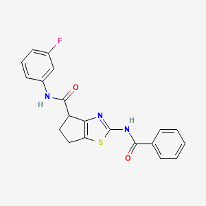 molecular formula C20H16FN3O2S B2480448 2-benzamido-N-(3-fluorophenyl)-5,6-dihydro-4H-cyclopenta[d]thiazole-4-carboxamide CAS No. 941879-90-9