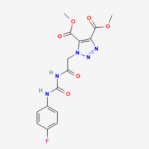 molecular formula C15H14FN5O6 B2480559 Dimethyl 1-(2-(3-(4-fluorophenyl)ureido)-2-oxoethyl)-1H-1,2,3-triazole-4,5-dicarboxylate CAS No. 892278-01-2