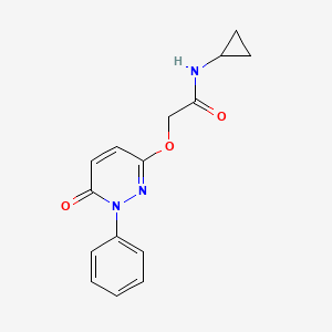 molecular formula C15H15N3O3 B2480602 N-cyclopropyl-2-[(6-oxo-1-phenyl-1,6-dihydro-3-pyridazinyl)oxy]acetamide CAS No. 866131-32-0