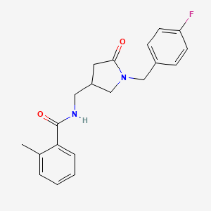 molecular formula C20H21FN2O2 B2480646 N-({1-[(4-fluorophenyl)methyl]-5-oxopyrrolidin-3-yl}methyl)-2-methylbenzamide CAS No. 955251-58-8