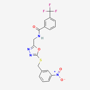 molecular formula C18H13F3N4O4S B2480685 N-((5-((3-nitrobenzyl)thio)-1,3,4-oxadiazol-2-yl)methyl)-3-(trifluoromethyl)benzamide CAS No. 872621-00-6