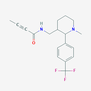 molecular formula C18H21F3N2O B2480792 N-({1-methyl-2-[4-(trifluoromethyl)phenyl]piperidin-3-yl}methyl)but-2-ynamide CAS No. 2094335-44-9