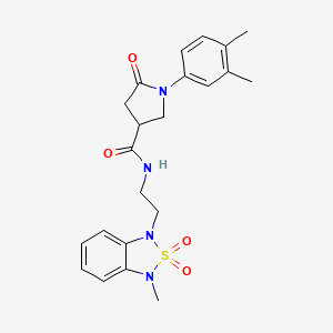 molecular formula C22H26N4O4S B2480800 1-(3,4-dimethylphenyl)-N-(2-(3-methyl-2,2-dioxidobenzo[c][1,2,5]thiadiazol-1(3H)-yl)ethyl)-5-oxopyrrolidine-3-carboxamide CAS No. 2034452-56-5