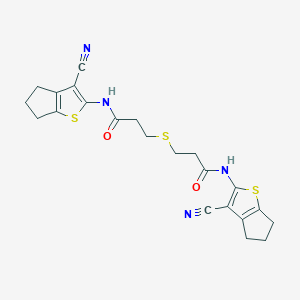 molecular formula C22H22N4O2S3 B2480834 N-{3-CYANO-4H,5H,6H-CYCLOPENTA[B]THIOPHEN-2-YL}-3-{[2-({3-CYANO-4H,5H,6H-CYCLOPENTA[B]THIOPHEN-2-YL}CARBAMOYL)ETHYL]SULFANYL}PROPANAMIDE CAS No. 379239-66-4