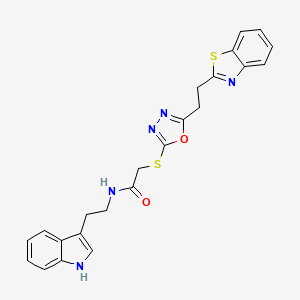 molecular formula C23H21N5O2S2 B2480838 2-({5-[2-(1,3-benzothiazol-2-yl)ethyl]-1,3,4-oxadiazol-2-yl}sulfanyl)-N-[2-(1H-indol-3-yl)ethyl]acetamide CAS No. 1351650-10-6