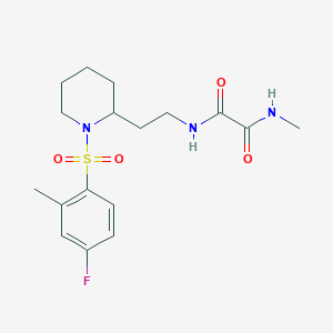 molecular formula C17H24FN3O4S B2480880 N'-[2-[1-(4-fluoro-2-methylphenyl)sulfonyl-2-piperidinyl]ethyl]-N-methyloxamide CAS No. 898461-61-5