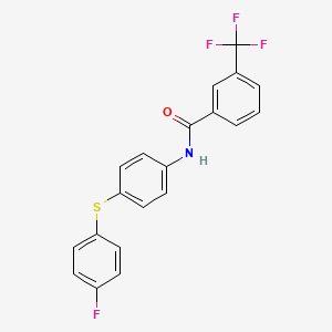 molecular formula C20H13F4NOS B2480882 N-{4-[(4-fluorophenyl)sulfanyl]phenyl}-3-(trifluoromethyl)benzenecarboxamide CAS No. 339011-56-2