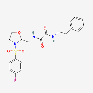 molecular formula C20H22FN3O5S B2480902 N-{[3-(4-fluorobenzenesulfonyl)-1,3-oxazolidin-2-yl]methyl}-N'-(2-phenylethyl)ethanediamide CAS No. 868982-61-0