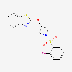 molecular formula C16H13FN2O3S2 B2480903 2-((1-((2-Fluorophenyl)sulfonyl)azetidin-3-yl)oxy)benzo[d]thiazole CAS No. 1421489-26-0