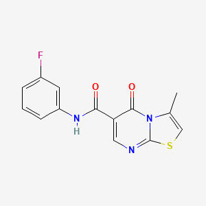 molecular formula C14H10FN3O2S B2480906 N-(3-fluorophenyl)-3-methyl-5-oxo-5H-[1,3]thiazolo[3,2-a]pyrimidine-6-carboxamide CAS No. 851945-04-5