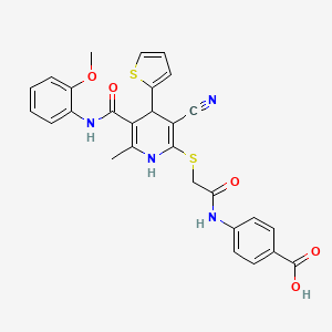B2480974 4-(2-((3-Cyano-5-((2-methoxyphenyl)carbamoyl)-6-methyl-4-(thiophen-2-yl)-1,4-dihydropyridin-2-yl)thio)acetamido)benzoic acid CAS No. 380461-78-9