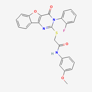 molecular formula C25H18FN3O4S B2481045 2-{[5-(2-fluorophenyl)-6-oxo-8-oxa-3,5-diazatricyclo[7.4.0.0^{2,7}]trideca-1(9),2(7),3,10,12-pentaen-4-yl]sulfanyl}-N-(3-methoxyphenyl)acetamide CAS No. 872207-88-0
