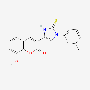 molecular formula C20H16N2O3S B2481086 8-methoxy-3-[1-(3-methylphenyl)-2-sulfanylidene-2,3-dihydro-1H-imidazol-4-yl]-2H-chromen-2-one CAS No. 688791-66-4