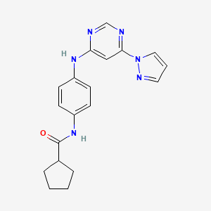 molecular formula C19H20N6O B2481129 N-(4-((6-(1H-pyrazol-1-yl)pyrimidin-4-yl)amino)phenyl)cyclopentanecarboxamide CAS No. 1203174-39-3