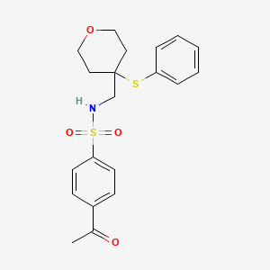4-acetyl-N-((4-(phenylthio)tetrahydro-2H-pyran-4-yl)methyl)benzenesulfonamide