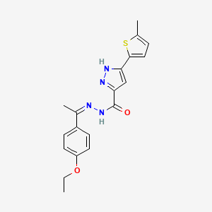 molecular formula C19H20N4O2S B2481226 N'-[(1Z)-1-(4-ethoxyphenyl)ethylidene]-3-(5-methylthiophen-2-yl)-1H-pyrazole-5-carbohydrazide CAS No. 1285682-08-7