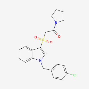 molecular formula C21H21ClN2O3S B2481258 2-((1-(4-chlorobenzyl)-1H-indol-3-yl)sulfonyl)-1-(pyrrolidin-1-yl)ethanone CAS No. 850932-94-4