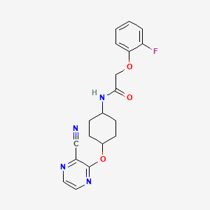 molecular formula C19H19FN4O3 B2481268 N-((1r,4r)-4-((3-cyanopyrazin-2-yl)oxy)cyclohexyl)-2-(2-fluorophenoxy)acetamide CAS No. 2034224-60-5