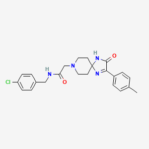 molecular formula C23H25ClN4O2 B2481269 N-[(4-chlorophenyl)methyl]-2-[2-(4-methylphenyl)-3-oxo-1,4,8-triazaspiro[4.5]dec-1-en-8-yl]acetamide CAS No. 932339-07-6