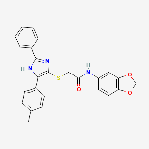 molecular formula C25H21N3O3S B2481272 N-(2H-1,3-BENZODIOXOL-5-YL)-2-{[5-(4-METHYLPHENYL)-2-PHENYL-1H-IMIDAZOL-4-YL]SULFANYL}ACETAMIDE CAS No. 865657-55-2